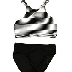SHEIN Black and White Striped Bikini Set